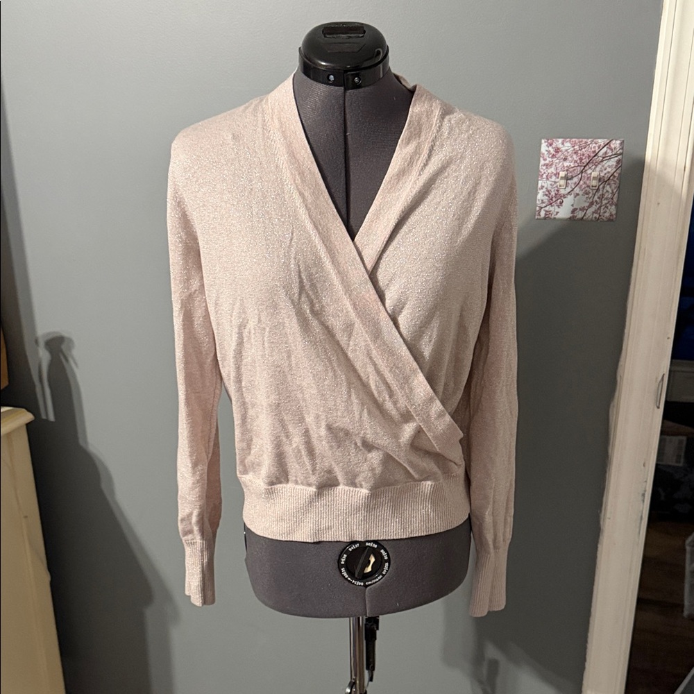 J. Crew Light Pink Metallic V-Neck Wrap Sweater
